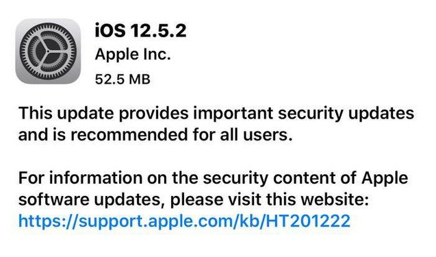 莱州苹果手机维修分享iOS12.5.2发布，建议所有老苹果用户安装 